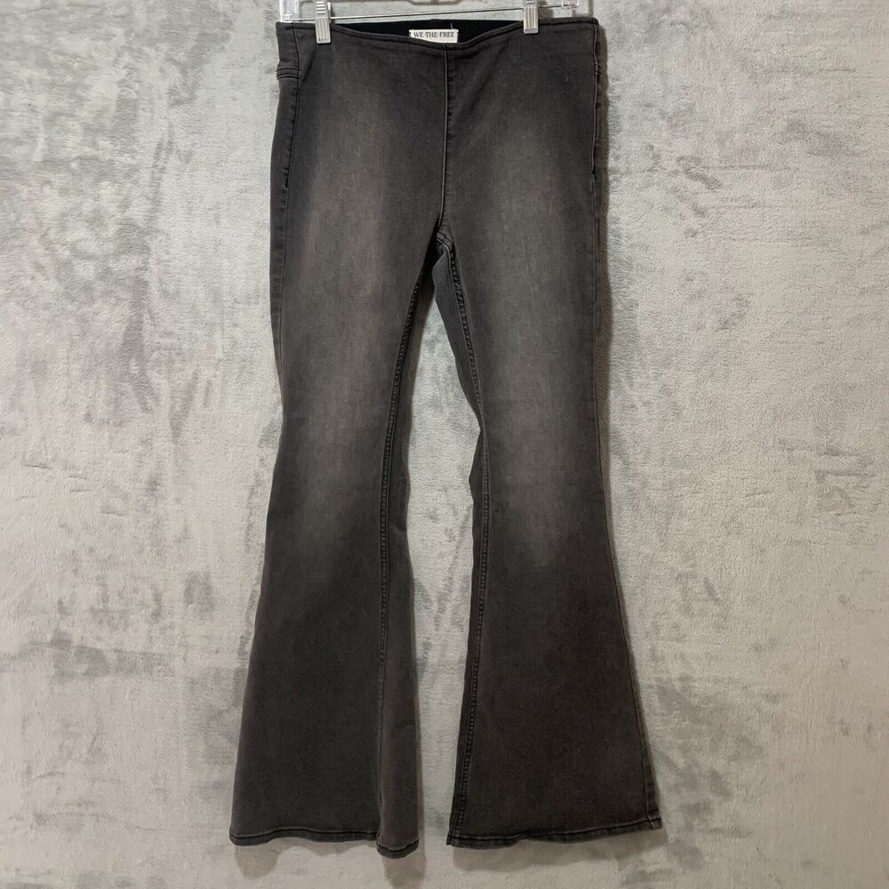 Free People Jeans 28 We The Free Penny Pull On Mid Rise Flare Black Bell Bottoms